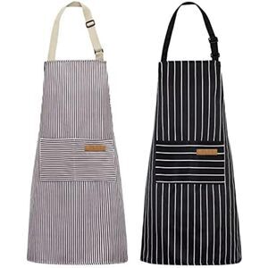 Kitchen Cooking Aprons 2 Pack Bib Soft Apron with 2 Pockets Black Brown Stripes